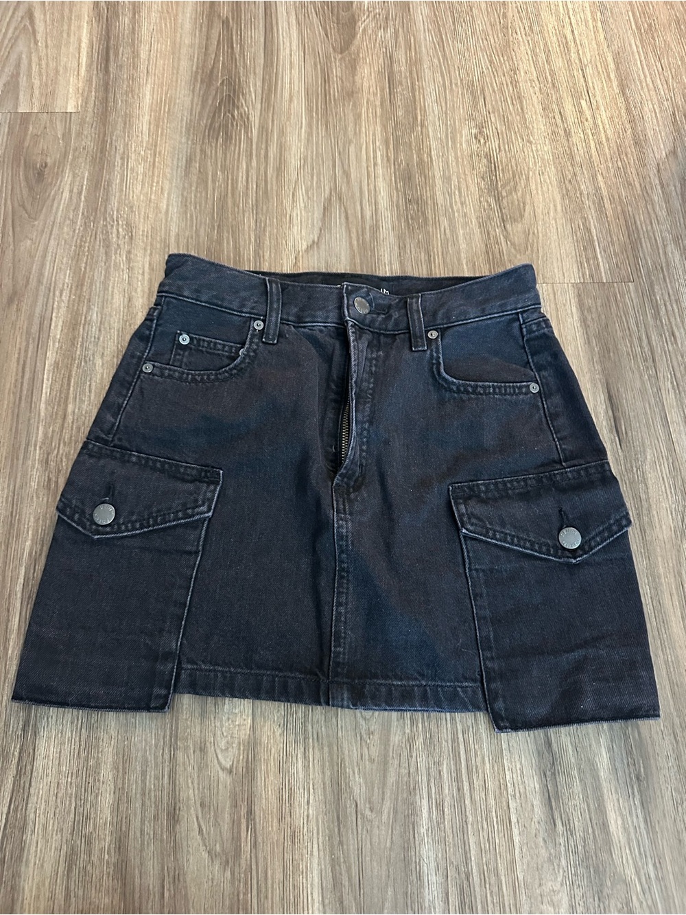 Denim Forum Black Cargo-Style Mini Skirt